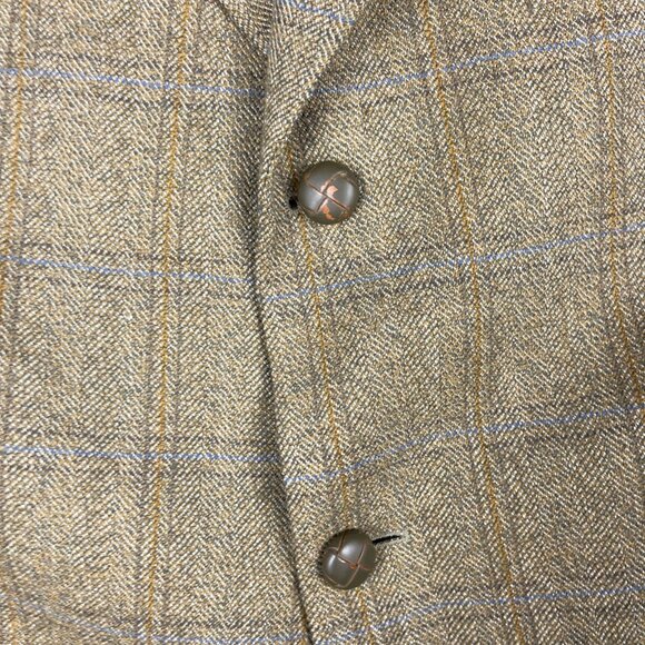 VTG ROY ROBSON Germany Made elbow patches Wool Blazer Plaid Golden Brown Read* - Picture 7 of 16